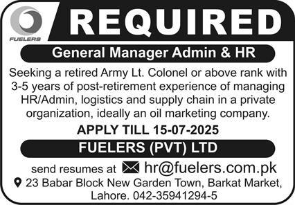 Manager Jobs in Fuelers Lahore